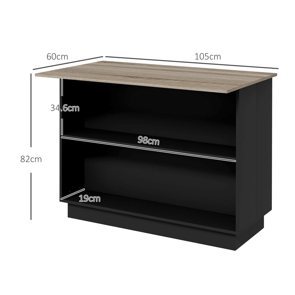 EasyComfort Isola per Cucina con 2 Ripiani Aperti e 2 Armadietti, in MDF, 105x60x82 cm, color Rovere e Nero