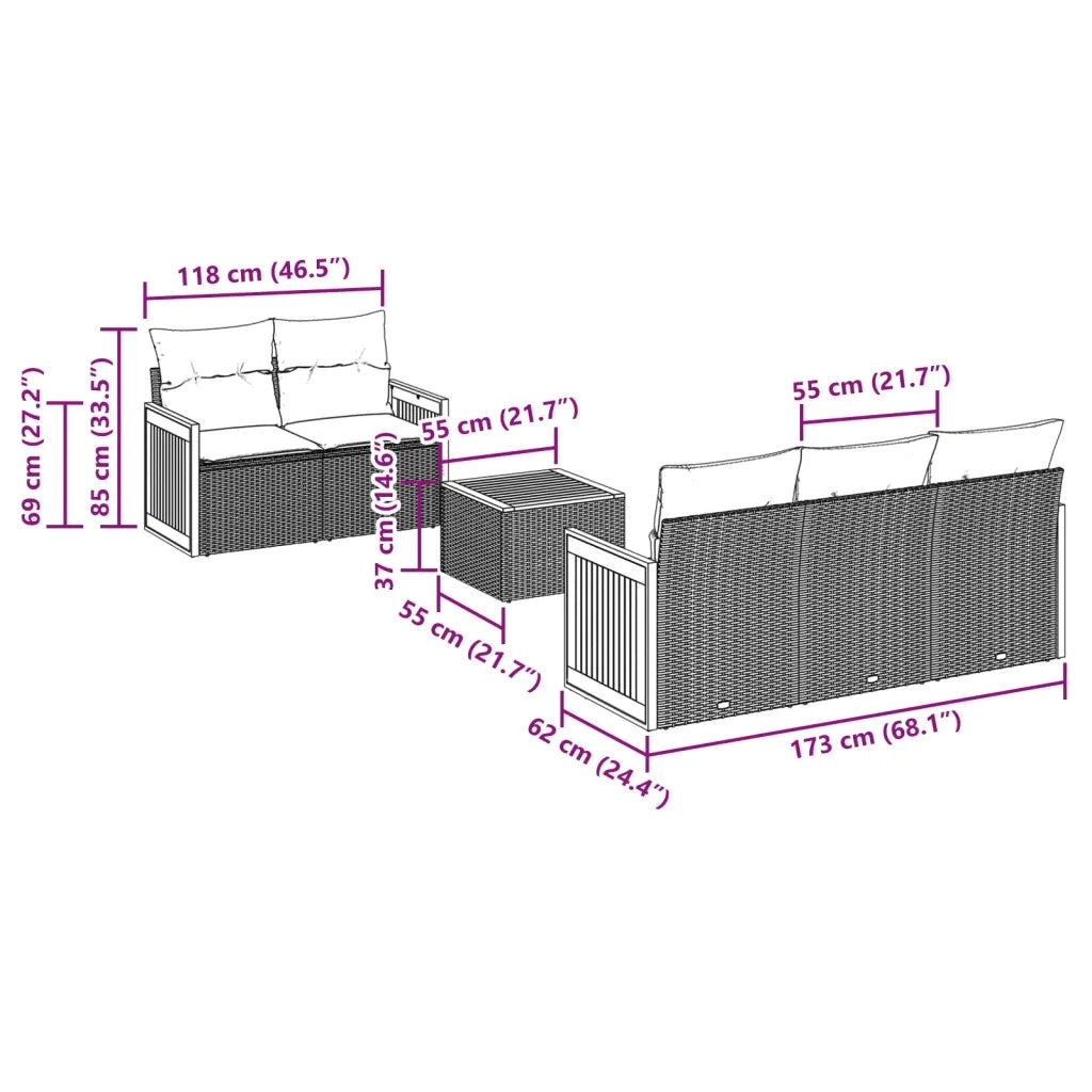Set Divano da Giardino 6 pz con Cuscini Nero in Polyrattan 3227462
