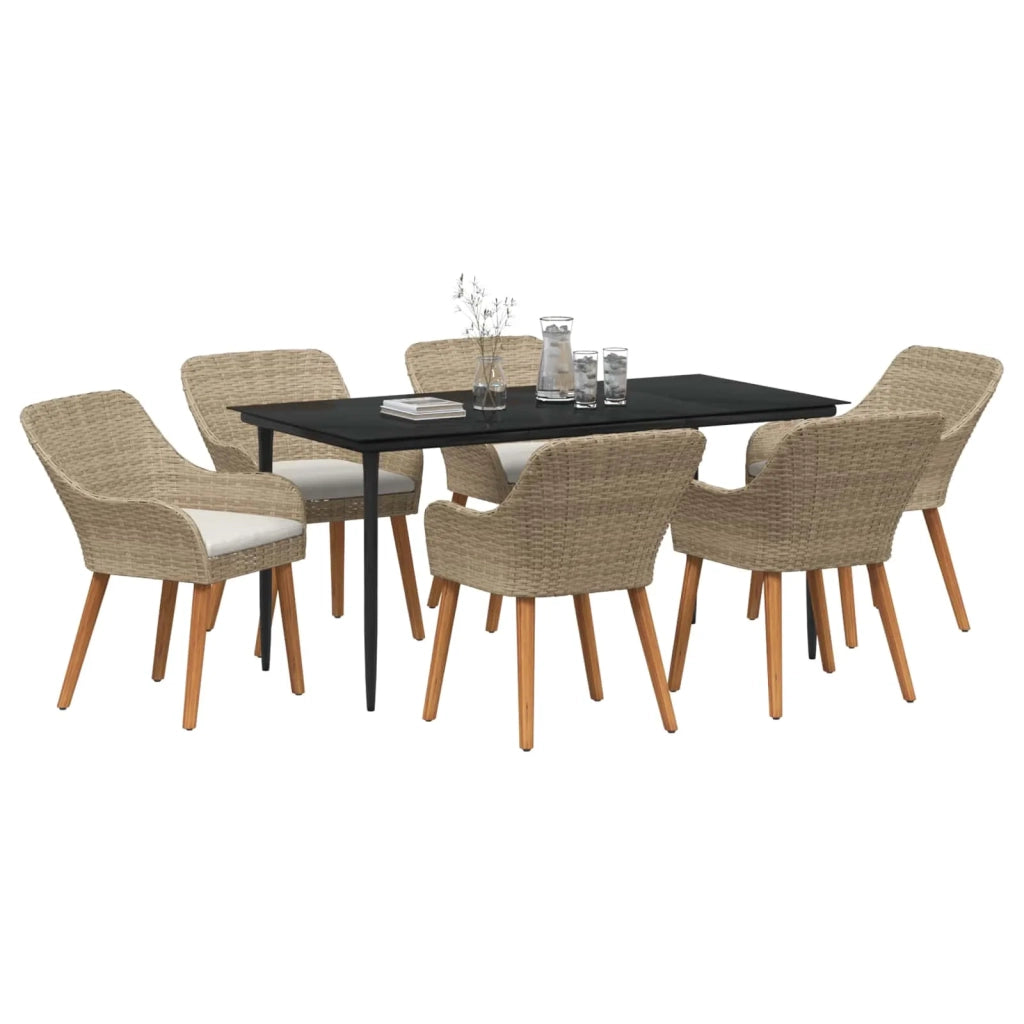 Set da Pranzo per Giardino con cuscino 7 pcs Beige polyrattan 3261695