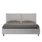 BS COM Letto matrimoniale contenitore doppia alzata 160x200 Cemento cuscini similpelle tortora