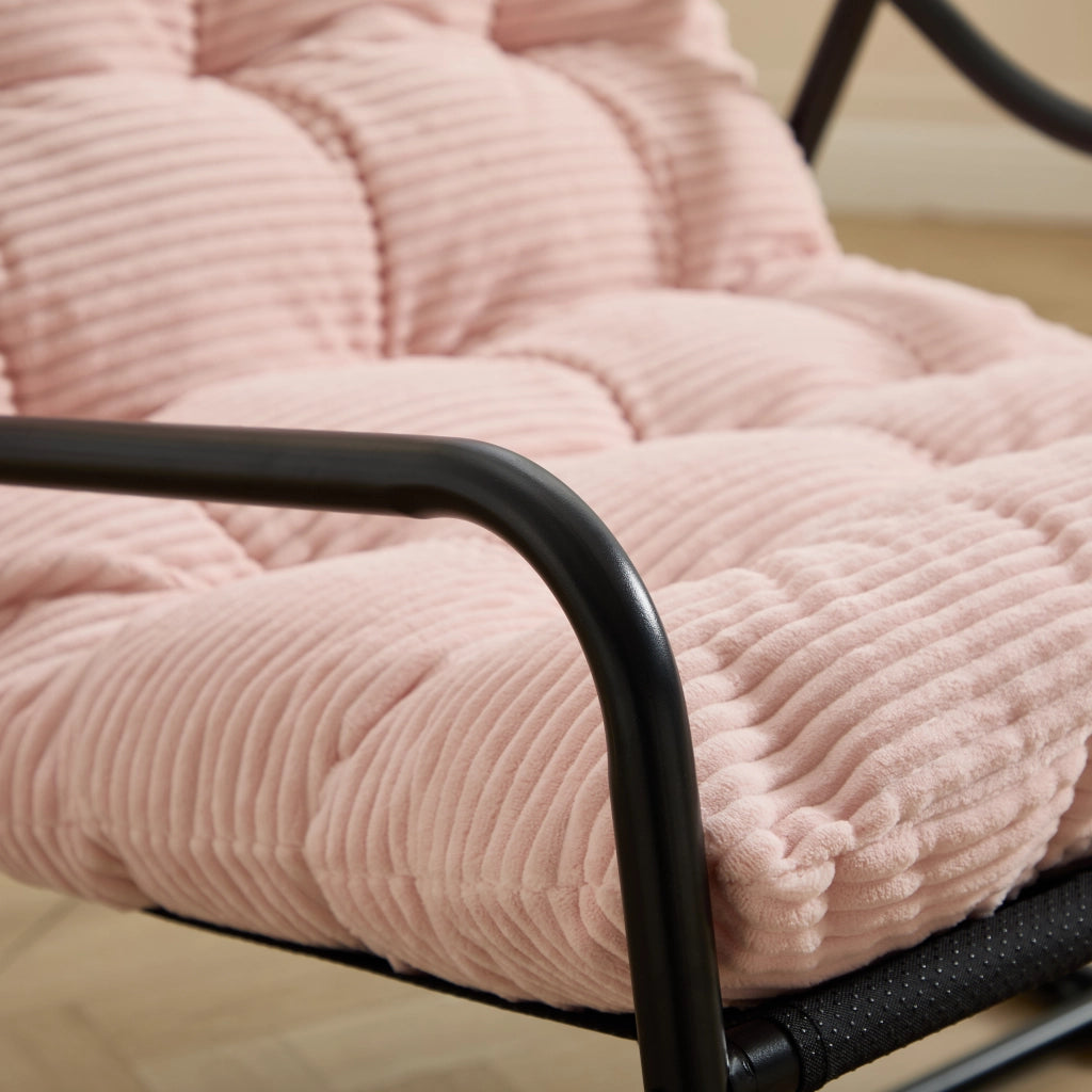 Sedia a dondolo comoda con spessa imbottitura per soggiorno e camera da letto giardino e terrazzo struttura nera cuscini rosa