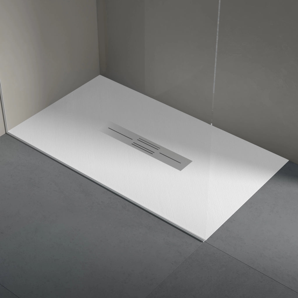 Piatto doccia in resina 80x200 cm effetto pietra con scarico centrale colore bianco MALIBU
