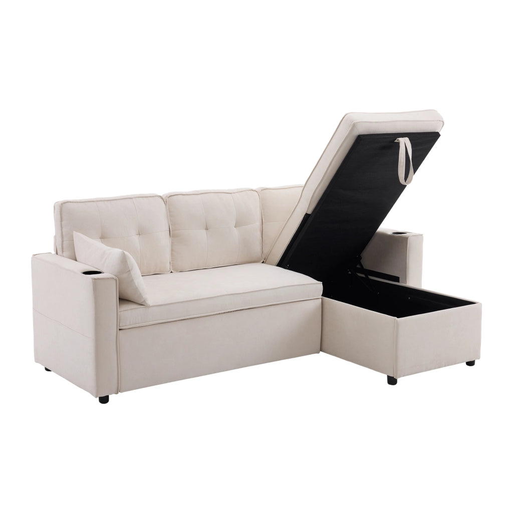 Divano letto L - Zephmum - Design moderno, bracciolo con portaoggetti, spazio di archiviazione