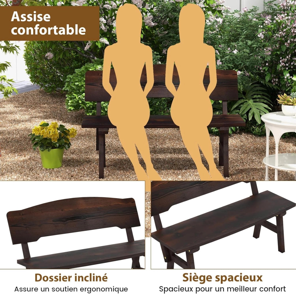 Panchina da Esterno, Panca da Giardino in Legno di Abete Resistente alle Intemperie con Schienale Inclinato, Panchina da Balcone, Portico e Parco, Portata 325 kg