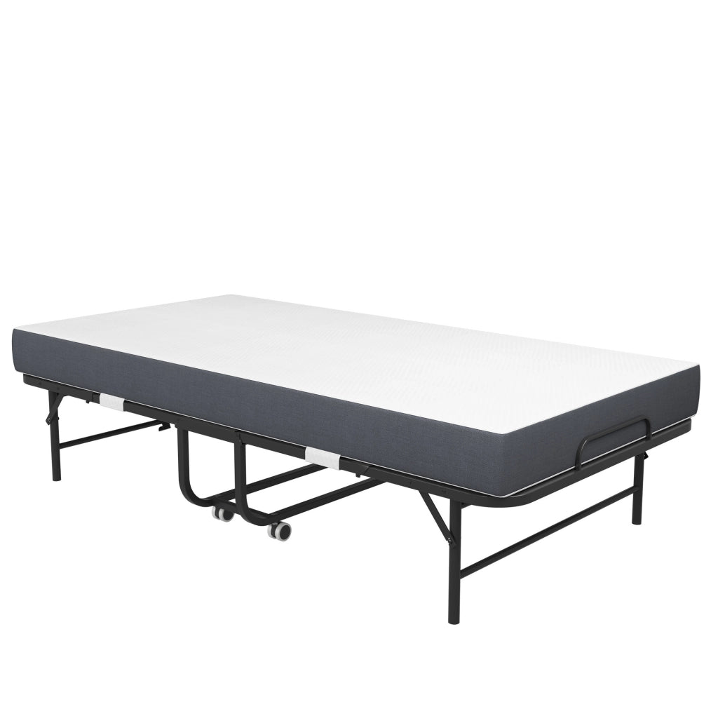 Letto pieghevole con ruote in metallo nero