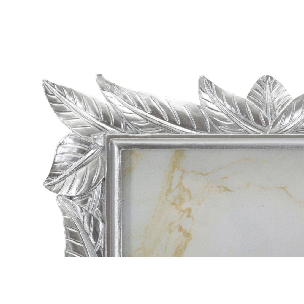 Cornice portafoto Leavy argento con decoro a foglie scolpite 15x20 cm
