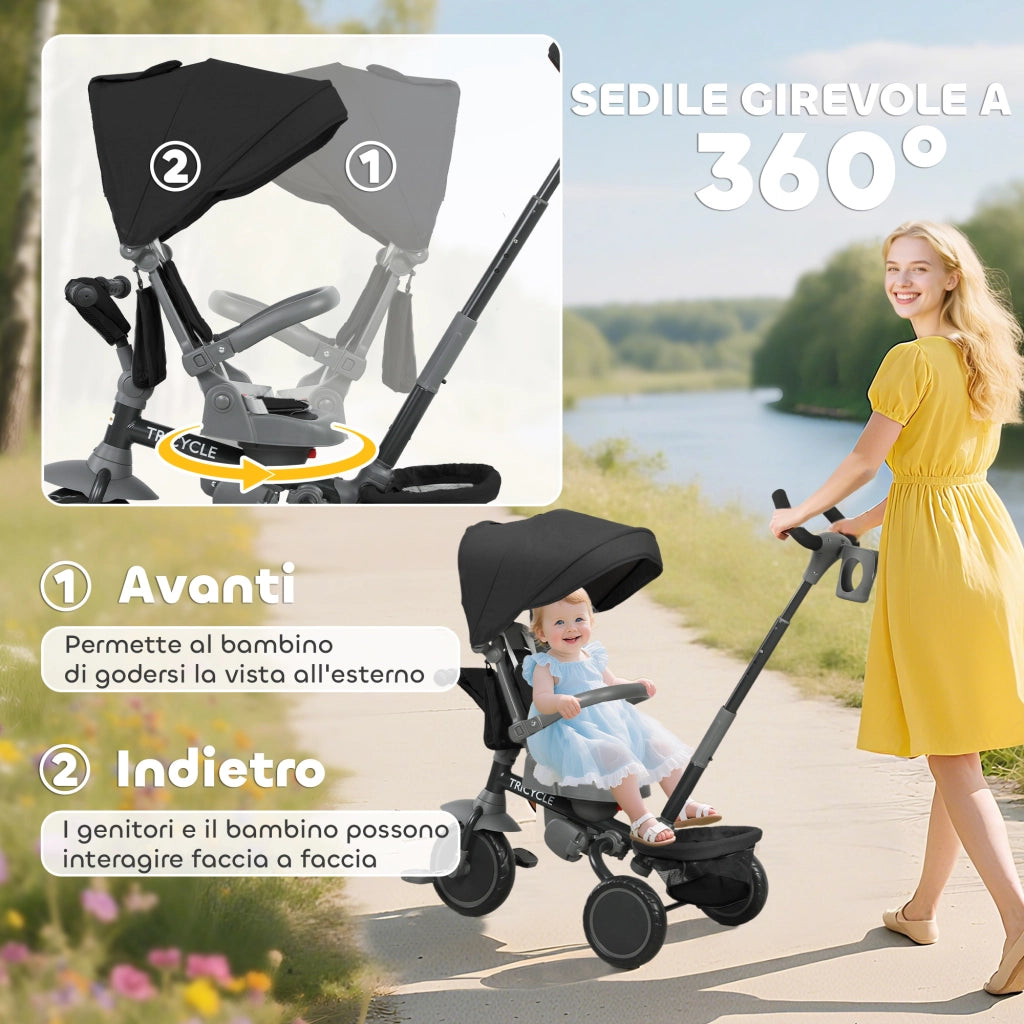 Triciclo 6 in 1 ¨C Xylo ¨C con maniglione di spinta e sedile girevole, nero, 111.5x52x98 cm