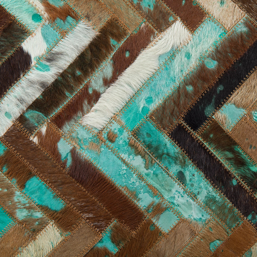 Tappeto marrone beige blu patchwork 80 x 150 cm in Pelle Bovina Artigianale soggiorno camera da letto