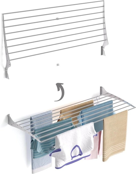 Droogrek Verticale Inclinabile per Montaggio a Parete in Alluminio e Acciaio 118x50x50 cm (Grigio - Chiusura verso l'Alto 1x Piega 120)