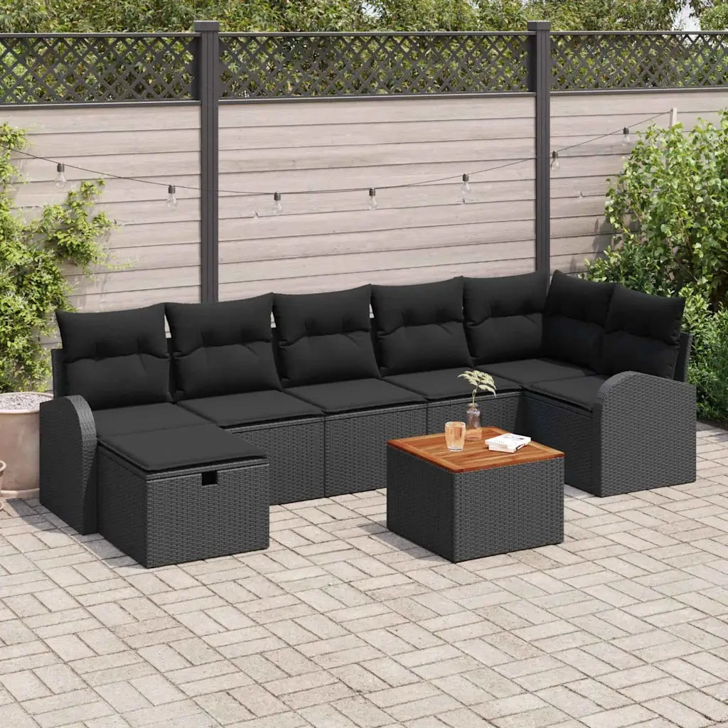 Set Divano da Giardino con cuscino 8 pcs Nero Poly Rattan