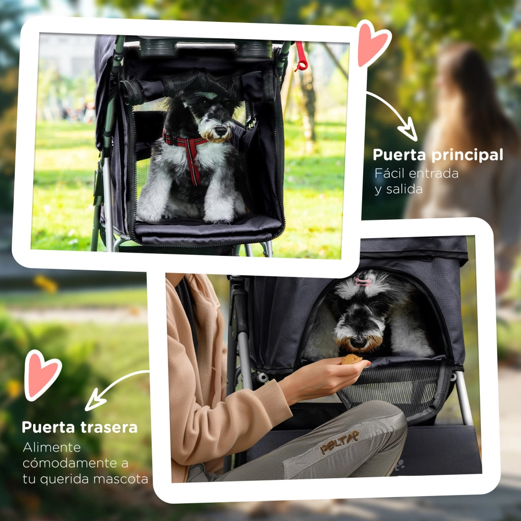 Carrello per Cani con Tenda Regolabile ¨C Minimal ¨C 77x45x99,5 cm Nero