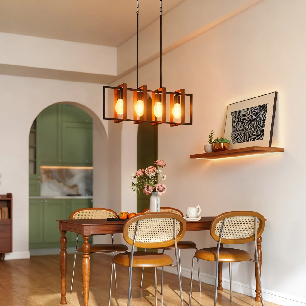 Lampadario Rustico a Sospensione ¨C zephmum ¨C Nero e Marrone, 80x21x90-130 cm