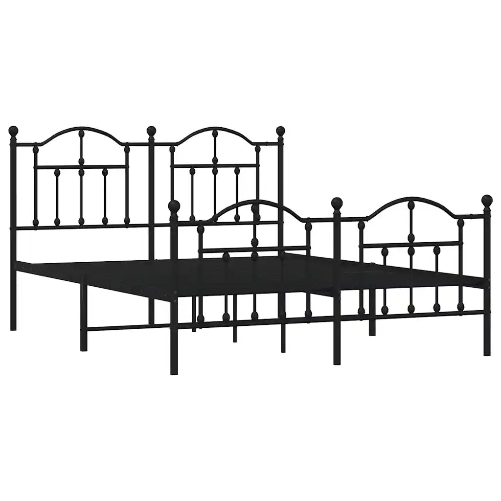 Letto matrimoniale | Letto per adulti | Giroletto con Testiera e Pediera Metallo Nero 140x200 cm