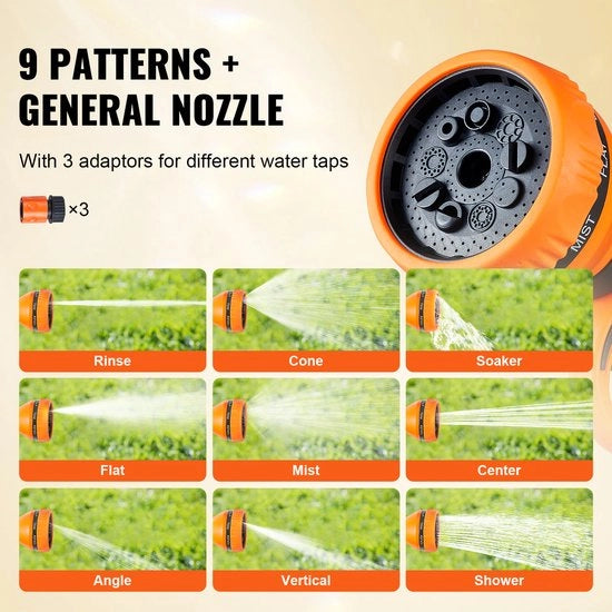 Serpentino per Giardino 180° Rotante - Sistema di Elevazione Automatico - Incluso 9 Posizioni Testa d'Aspersore - Tubo 35m x 12mm - Montaggio a Parete - Resistente alle Intemperie - Sistema di Blocco - Certificato CE/GS - 20 m