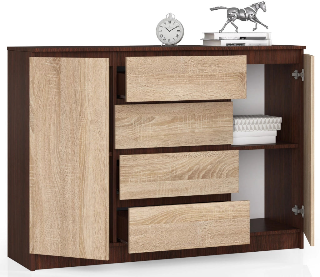 Cassettiera AKORD K140 Wengé 138 cm 2 ante 4 cassetti inserto frontale Sonoma Quercia 138x40x99 cm