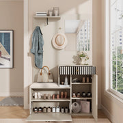 Mobile da ingresso 110x37x185.5 cm con specchio e seduta imbottita in MDF