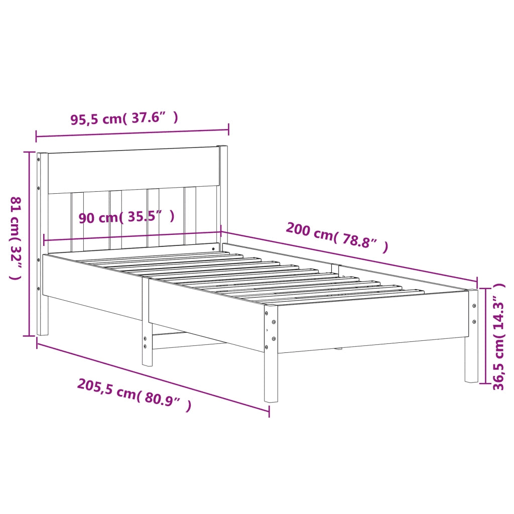 Letto senza Materasso Bianco 90x200 cm Legno Massello di Pino 842659