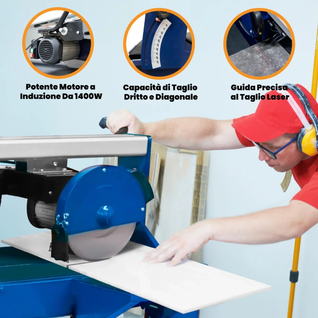Tagliapiastrelle Profesionale ad Acqua Guida Laser Taglio Angolo 45° 1200W 120cm