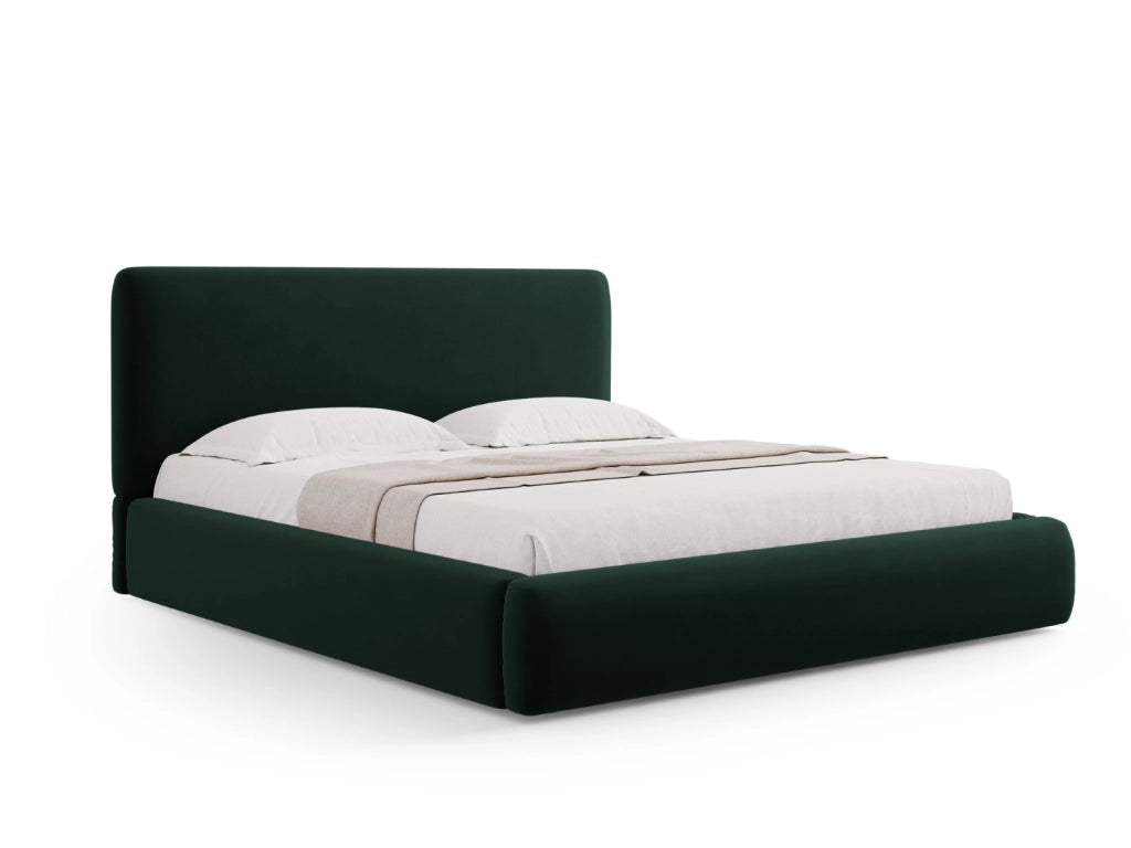 Cosmopolitan Design - Letto a cassettone con testiera "Colonel" 140x200cm in velluto verde bottiglia 