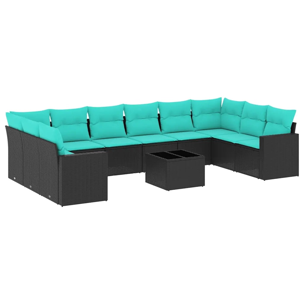 Set Divani da Giardino 11 pz con Cuscini in Polyrattan Nero