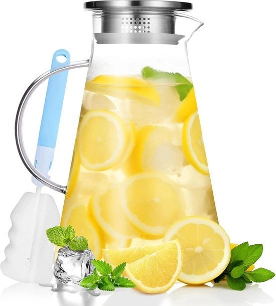Karaf in vetro da acqua 1900ml con coperchio in vetro resiste al gelo per bevande calde e fredde