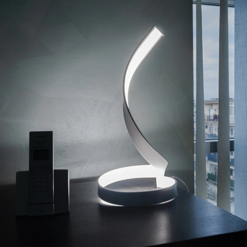 Lampada moderna curva stilizzata luce da tavolo scrivania illuminazione ufficio LED 12W 230V 4000K NATURALE
