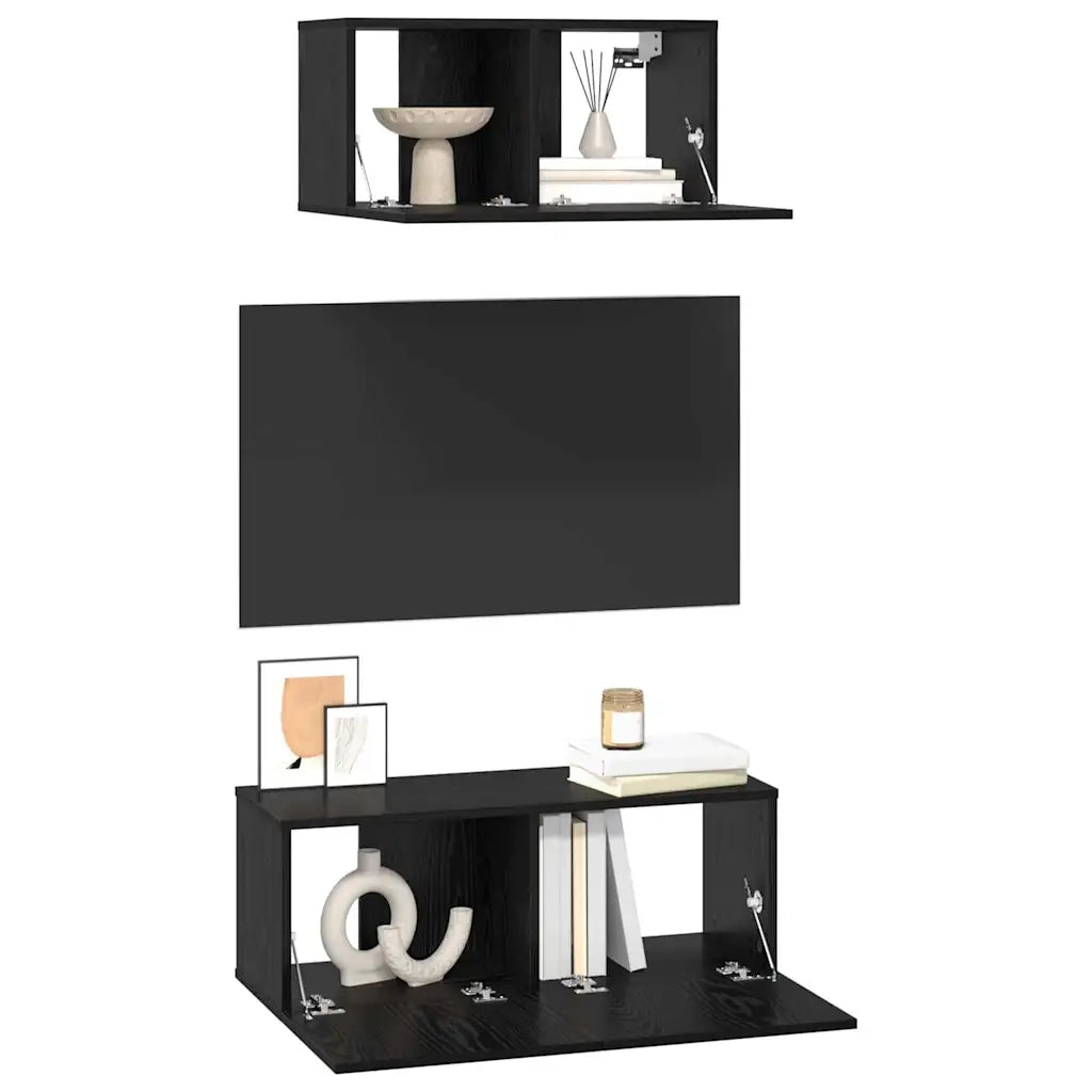 Set mobile TV 2 pz-Set di 2 Credenza per TV Rovere Nero Legno multistrato 924290