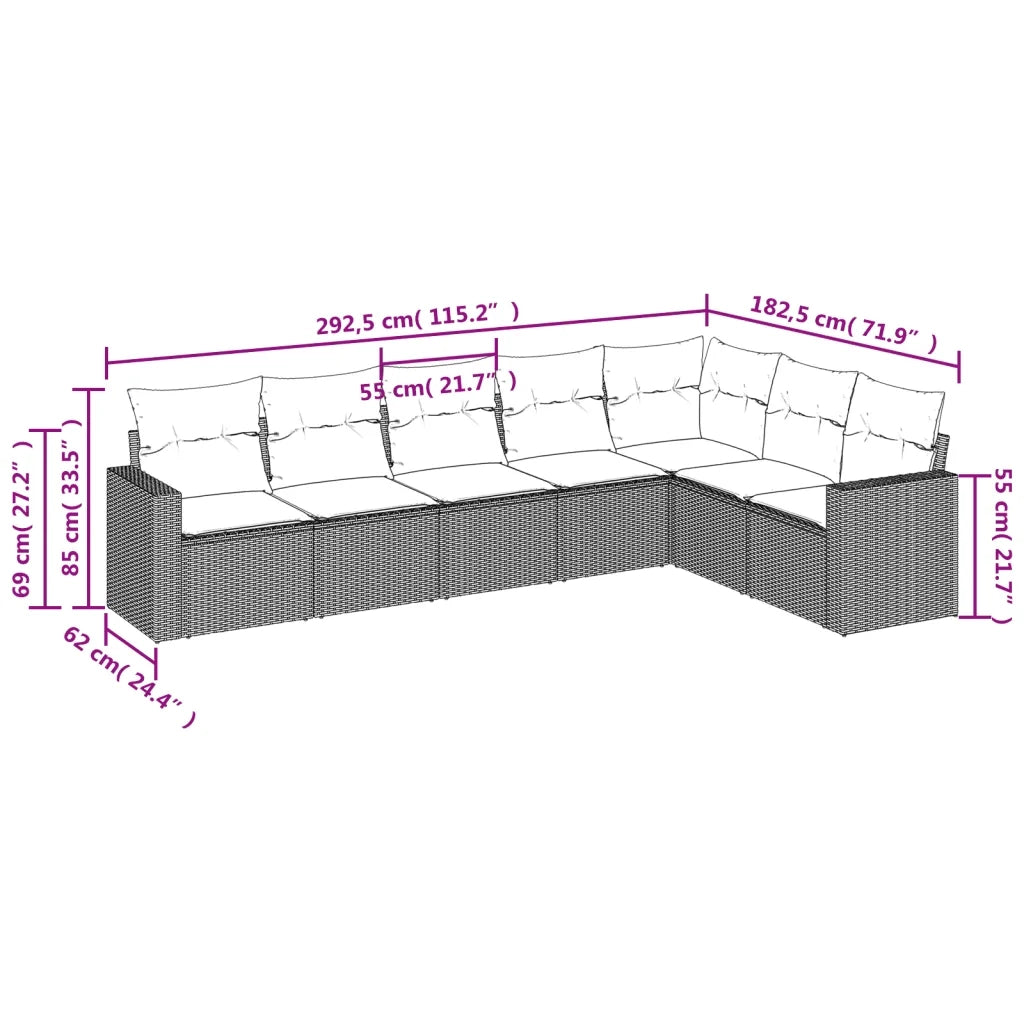 Set Divani da Giardino con Cuscini 7pz Nero Polyrattan 3251383
