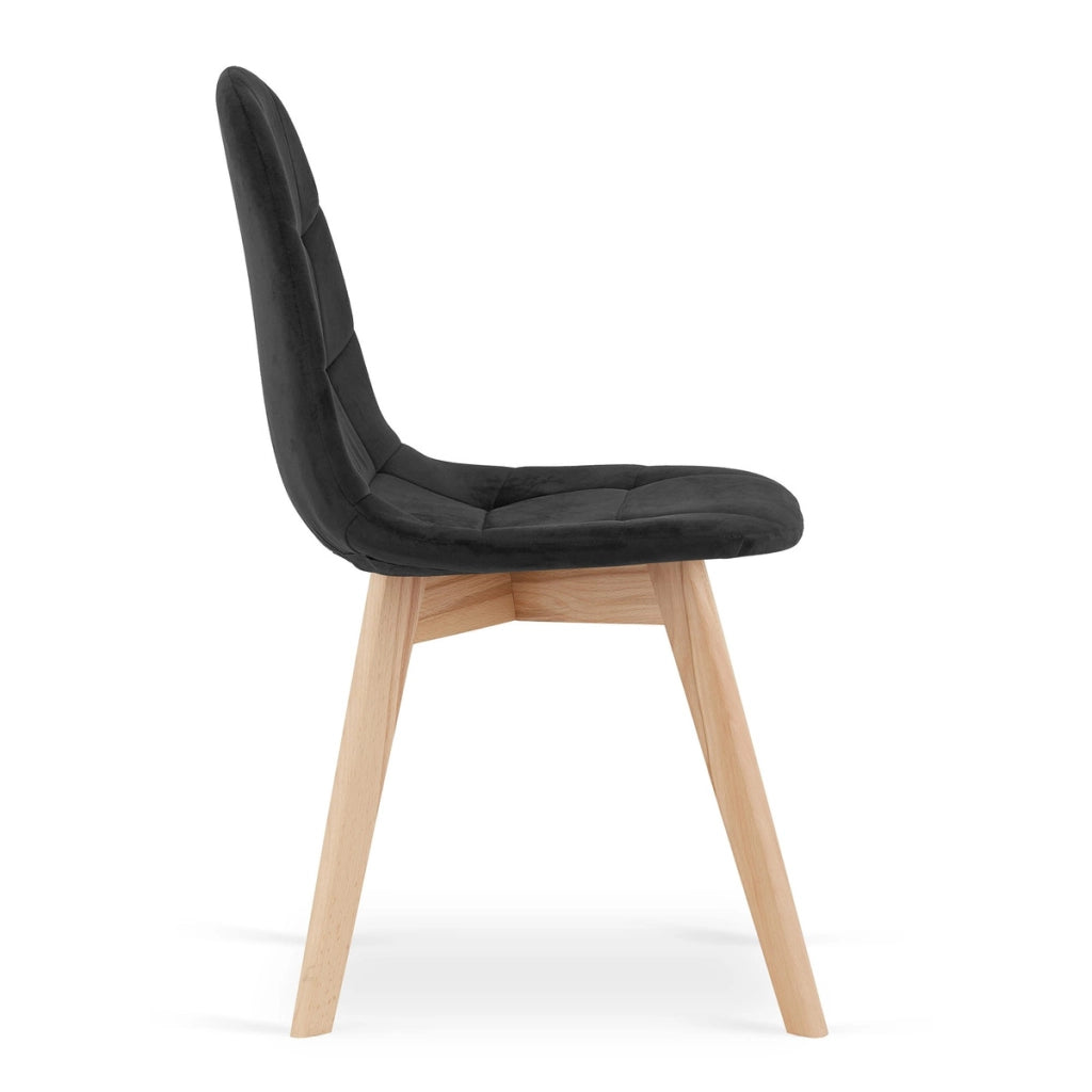 Sedia Bora in velluto nero con gambe in faggio