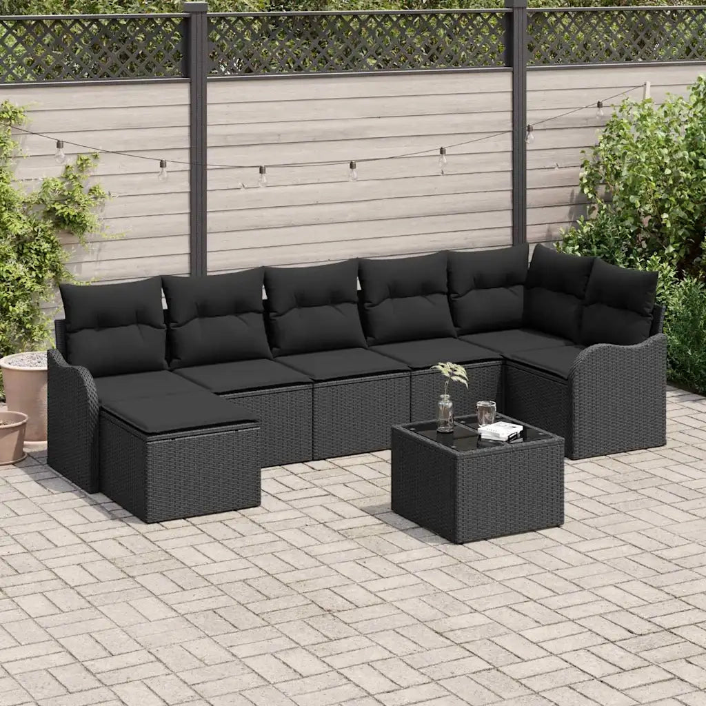 Set Divano da Giardino Nero polyrattan