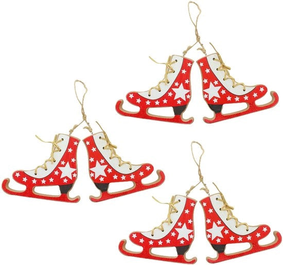 Set di decorazioni natalizie in legno da 3 paia - decorazioni per albero - ornamenti da appendere - corda di juta - 14 x 11 cm - decorazioni natalizie