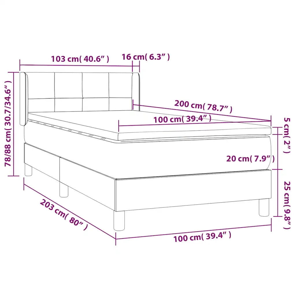 Giroletto a Molle con Materasso-Struttura Letto Nero 100x200 cm in Velluto 183899