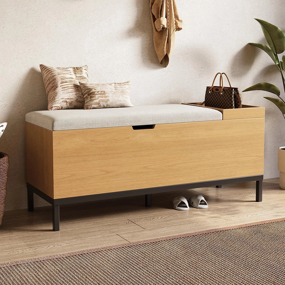 Panca Ingresso 115x49.5x40cm - Xylo - con Seduta e Contenitore, Colore Naturale