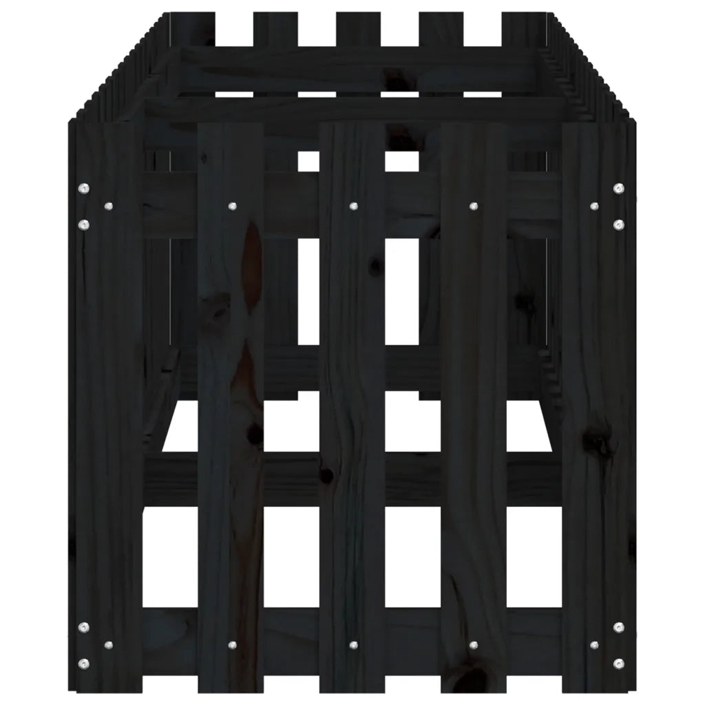 Fioriera Giardino a Recinzione Nera 200x50x50cm Massello Pino 832509
