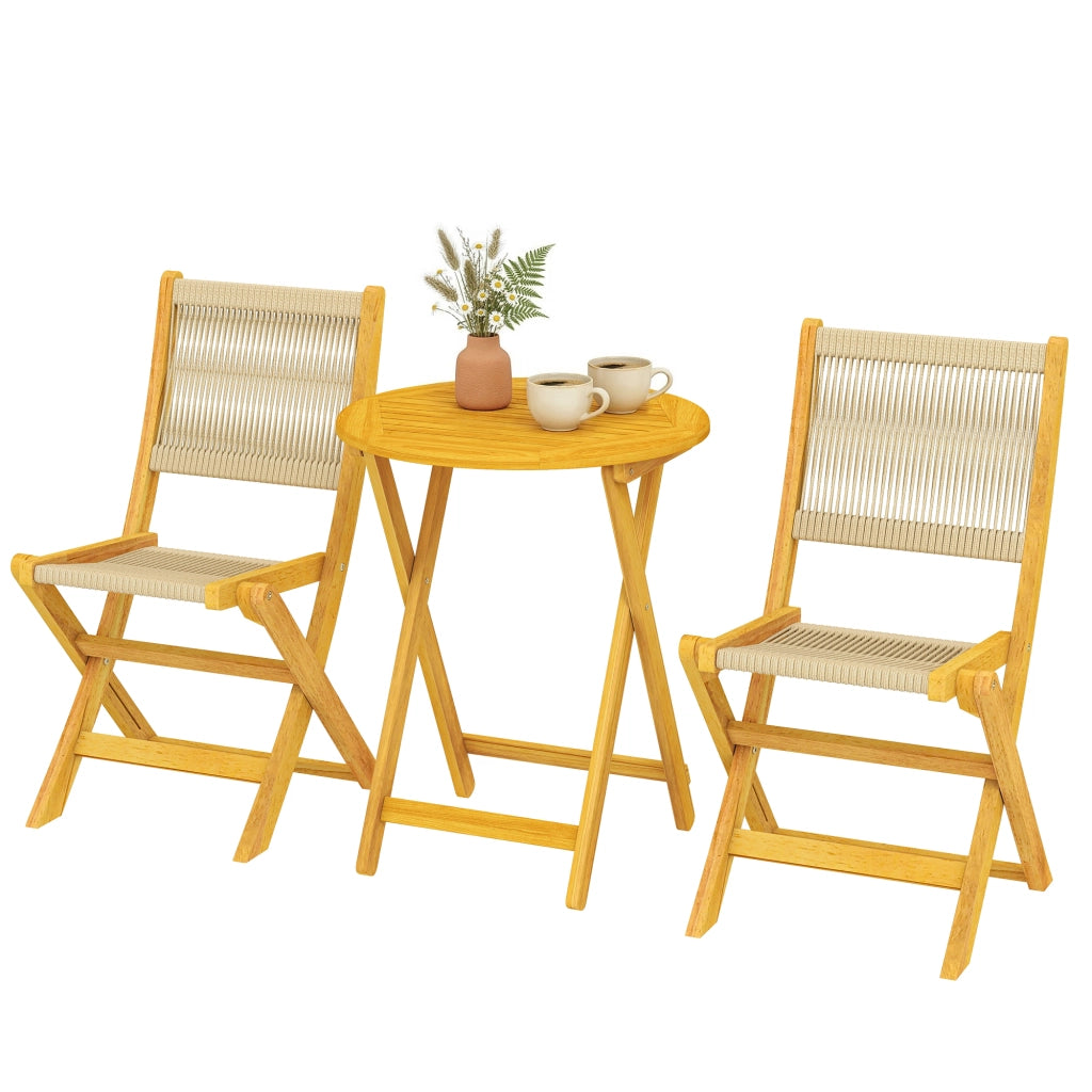 Tavolo da pranzo rotondo allungabile con sedie pieghevoli ¨C zephmum ¨C legno acacia, corda PP, naturale