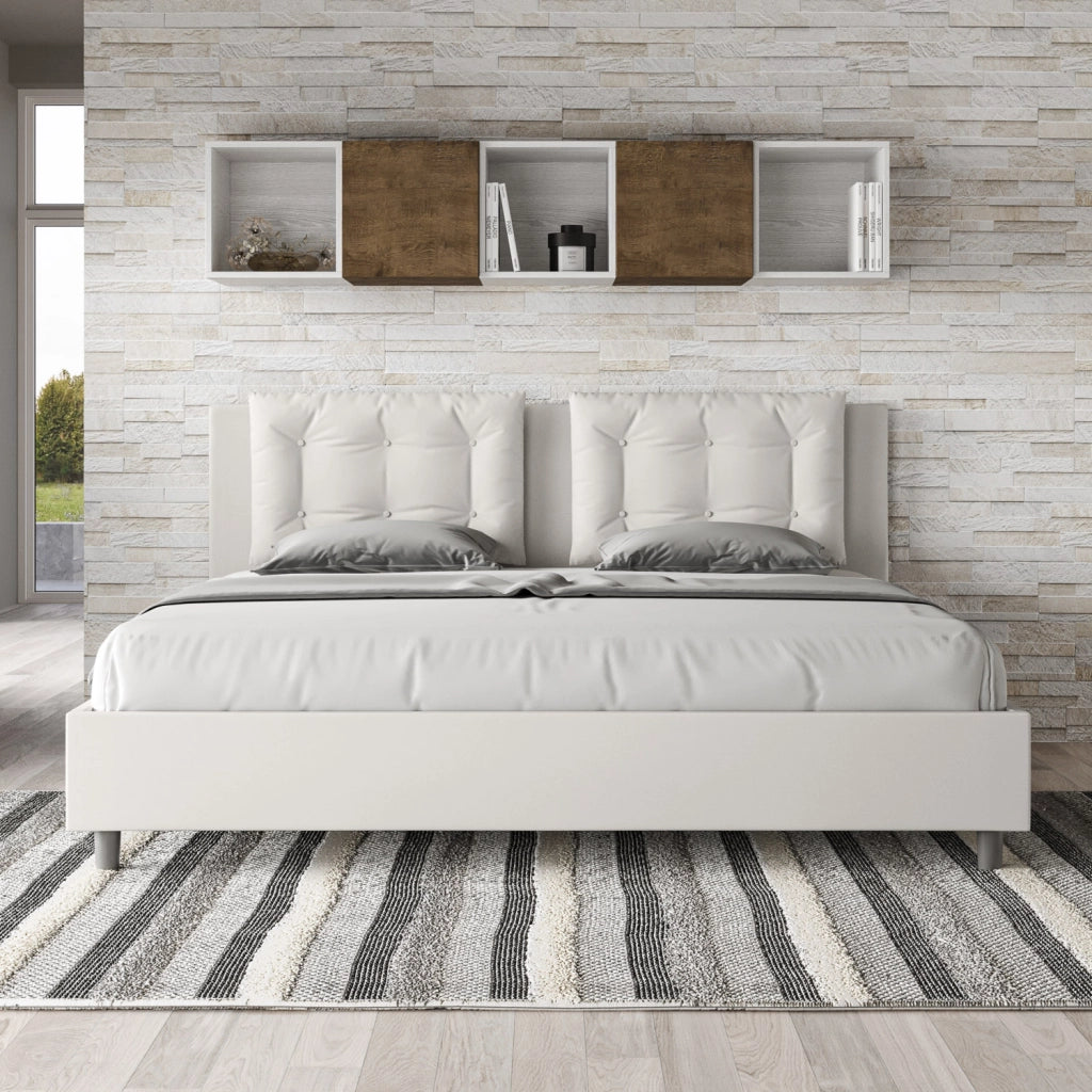 BS COM Letto contenitore imbottito 180x200 similpelle bianco