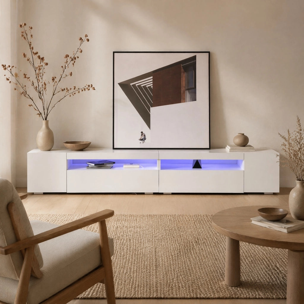 MOBILE TV 240 cm con LED variabile MDF Bianco