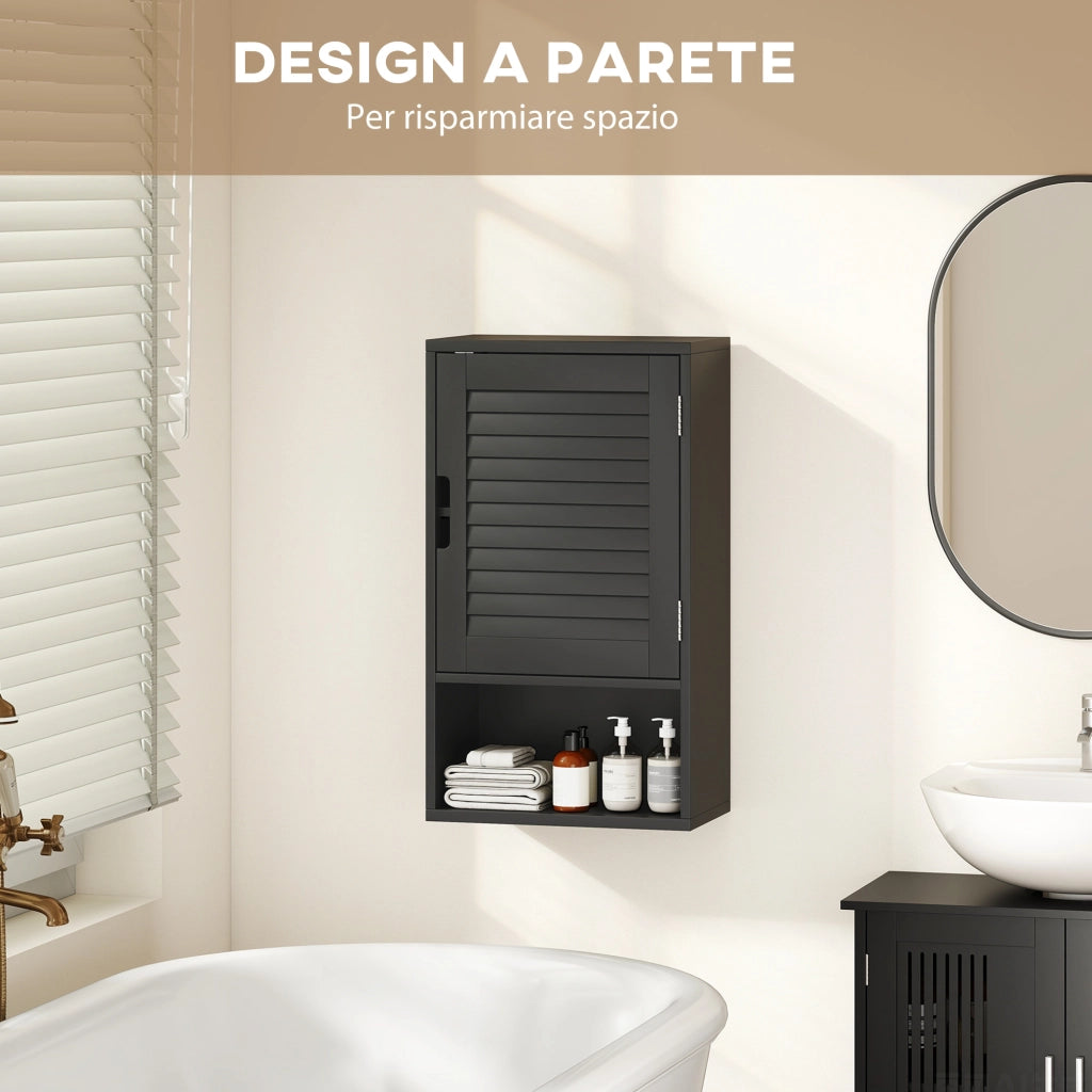 Armadietto Bagno a Parete con Ripiano Regolabile e Anta Ammortizzata, 40x20x60 cm, Nero