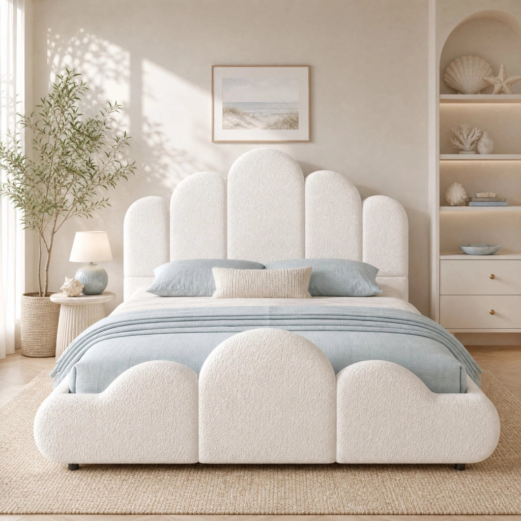 LETTO imbottito 140x200 cm bouclé beige