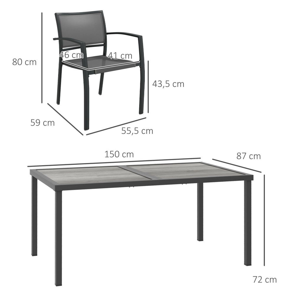 Set tavolo da pranzo con 4 sedie per giardino esterno ¨C Xylo ¨C grigio, 150x87x72 cm