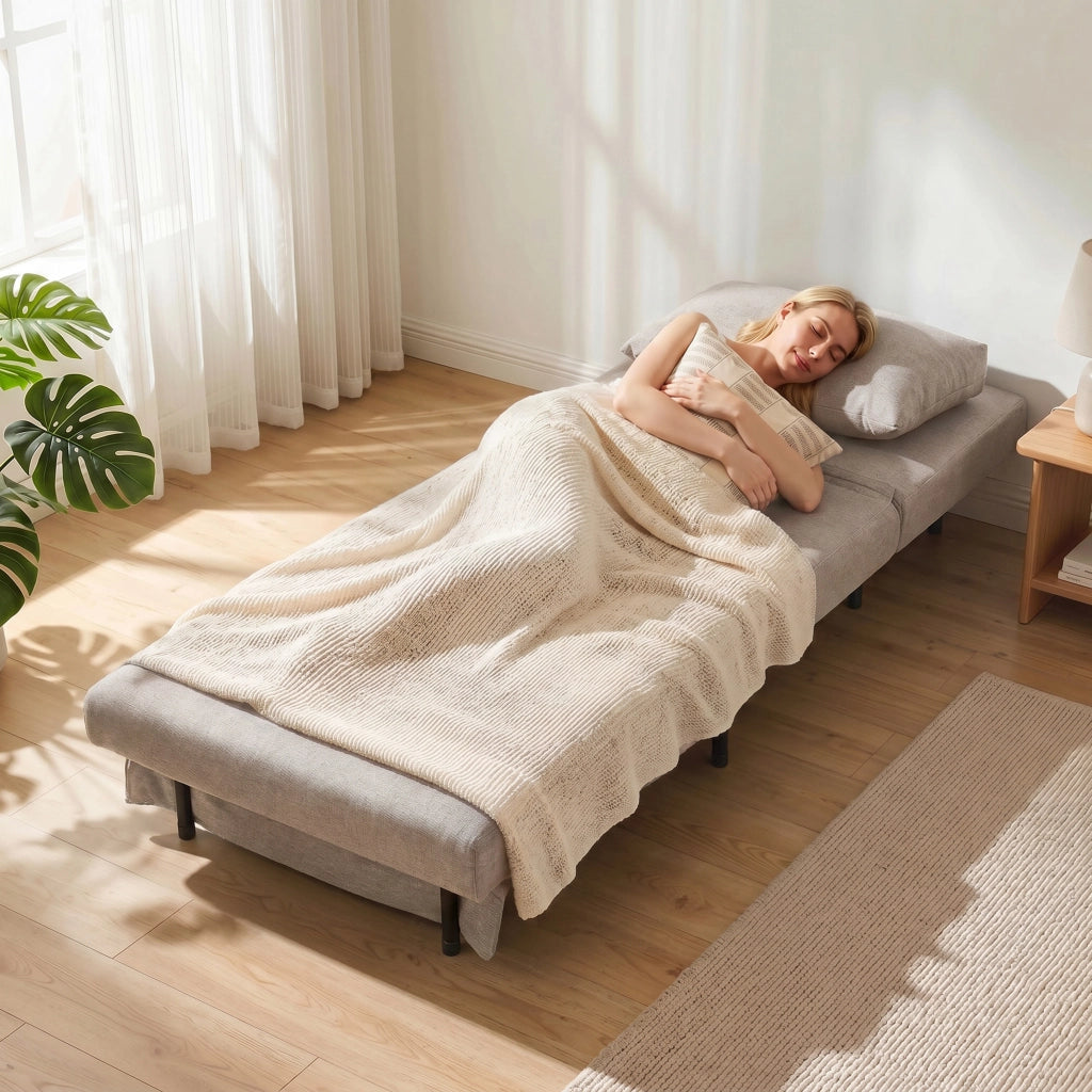 Divano Letto 1 Posto ¨C Minimal ¨C Marrone Chiaro con Cuscino e Dossier Regolabile