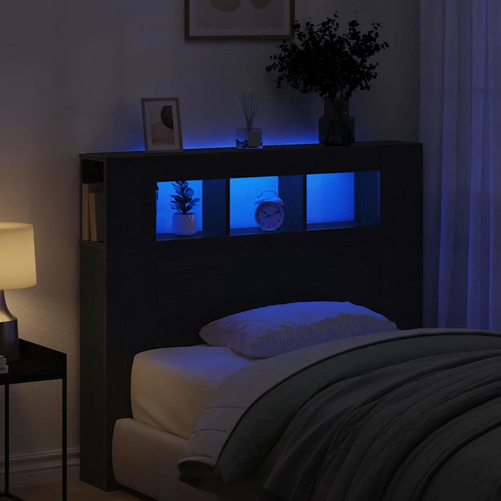 Testiera | Testata LED con lo scaffale Rovere Nero 120 x 18,5 x 103,5 cm
