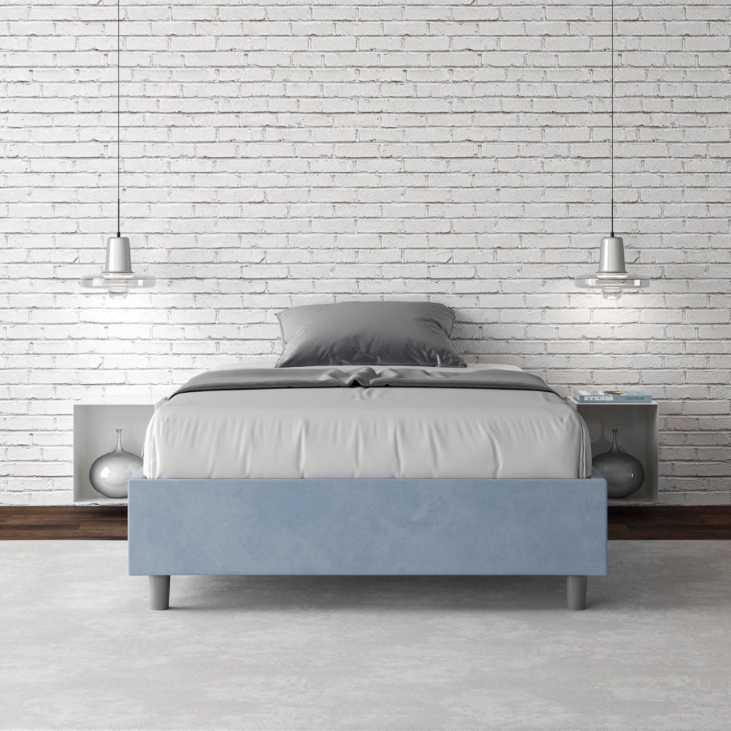 BS COM Letto una piazza e mezza con rete imbottito 120x200 microfibra azzurro