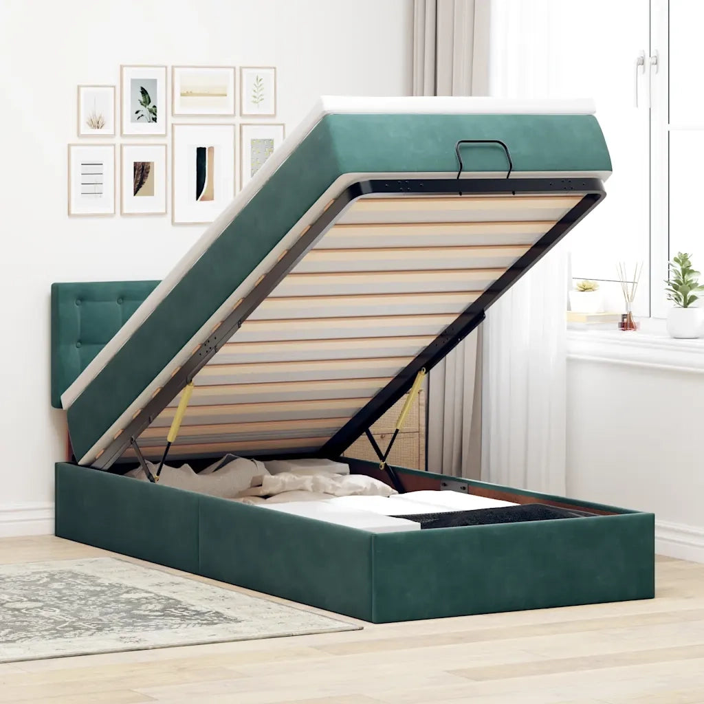 Pouf Letto con Materasso e LED Verde Scuro 90x200cm in Velluto 3312743