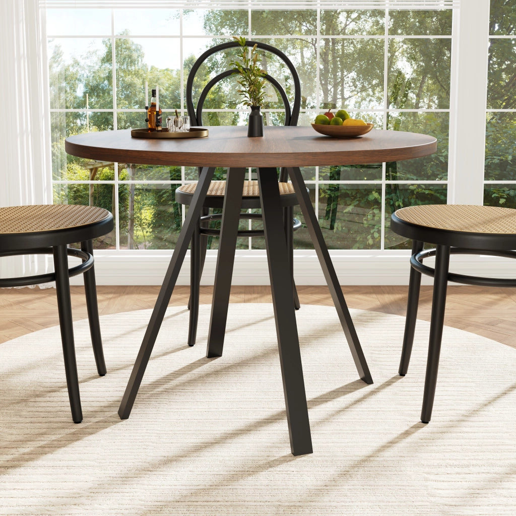 Tavolo da pranzo rotondo (80¡Á80¡Á75 cm), tavolo da cucina, tavolino rotondo per 4 persone, adatto per sala da pranzo, soggiorno, gambe in metallo, pian
