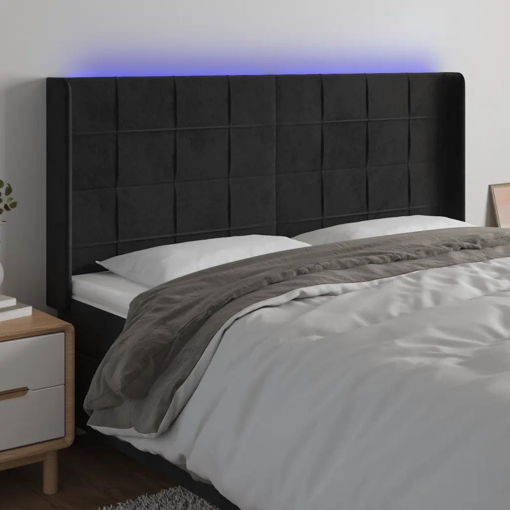 Testiera | Testata a LED Nera 203x16x118/128 cm in Velluto
