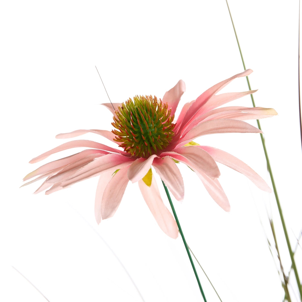 Pianta artificiale in vaso con erba rosa e rudbeckia in plastica nera 120 cm  Accessorio decorativo per interni