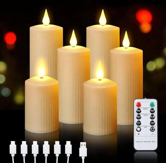 Set di 6 lampioni LED con fiamma oscillante, timer ricaricabile e impermeabili