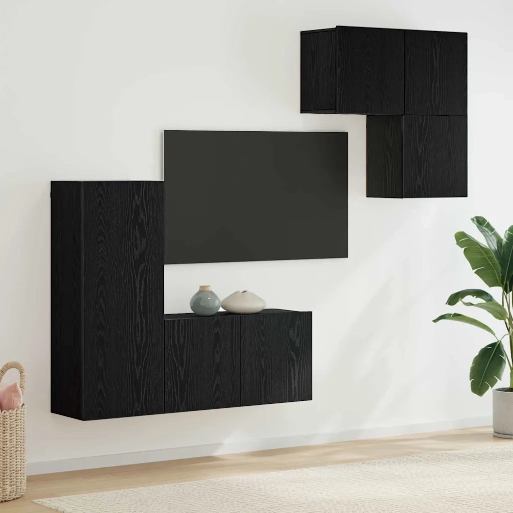 Mobile TV 4 pz | Armadietto TV | Mobile Porta TV Rovere Nero Legno multistrato