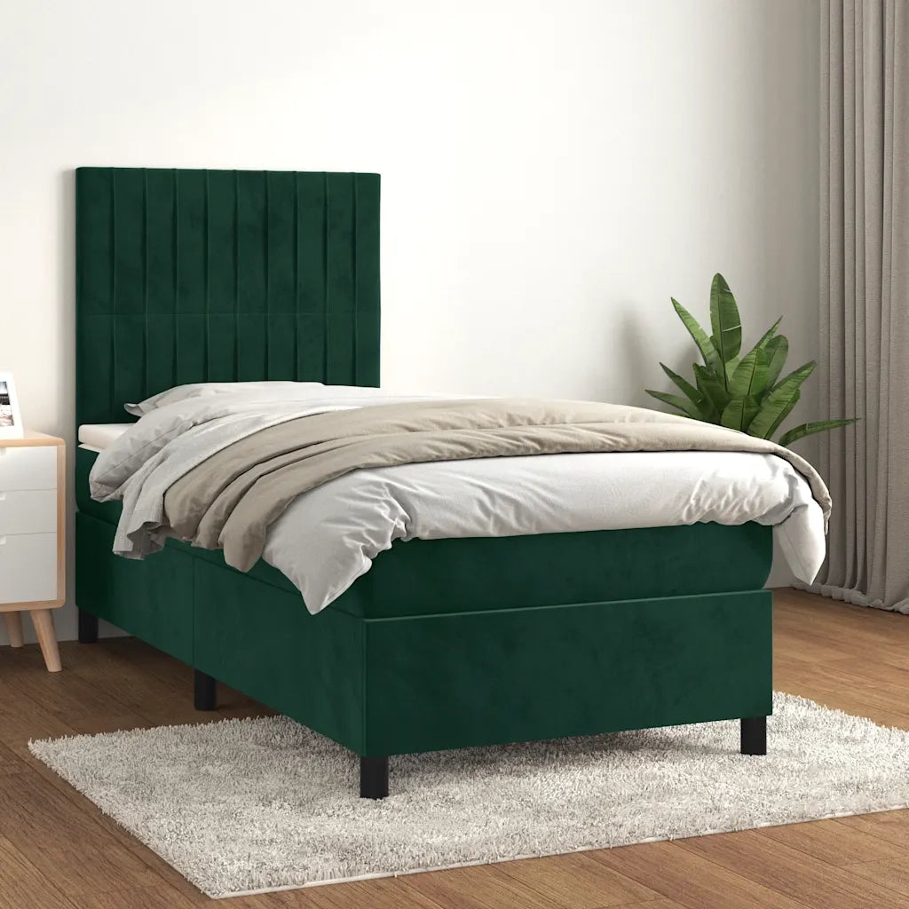 Giroletto a Molle con Materasso-Struttura Letto Verde Scuro 90x190 cm Velluto 463325